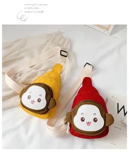Kids canvas chest bag cute cartoon monkey sling bag casual children outdoor crossbody bag