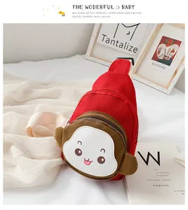 Kids cute cartoon monkey canvas sling chest bag, stylish shoulder bag for children outdoor.