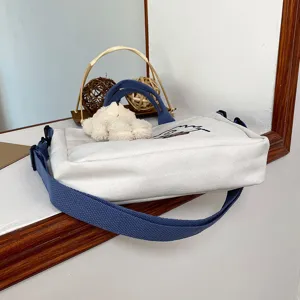 Cute canvas shoulder bag for women, Korean style student crossbody handbag with cute embroidery.