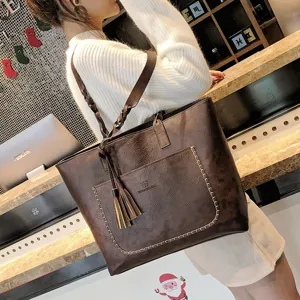Winter new women bag Korean fashion tassel shoulder crossbody bag large capacity PU tote bag