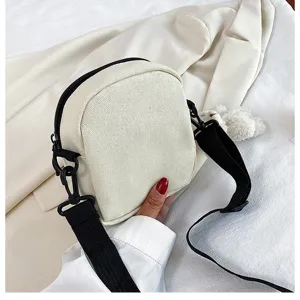 Mini canvas crossbody bag for women, cute bear pendant, casual summer student phone shoulder bag