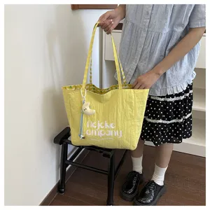 Borsa shopper in tela gialla in stile coreano, grande borsa a tracolla per il commuting.