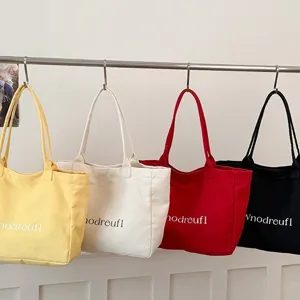 Large capacity canvas tote bag casual shoulder bag multi color hanging display main image