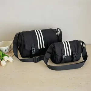Women Nylon Crossbody Bag Casual Commuter Shoulder Bag Large Capacity Striped Satchel Bag Black