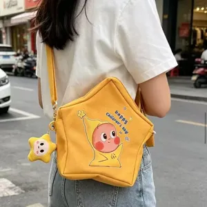 Canvas star shaped crossbody bag cute cartoon print shoulder bag casual travel daypack for kids