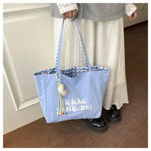 Borsa shopper in tela doppia faccia stile coreano casual grande capacità per donne eleganti