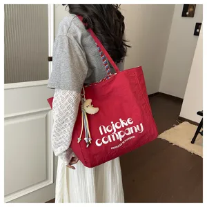 Borsa shopper in tela casual stile coreano per donna, grande borsa a spalla elegante.