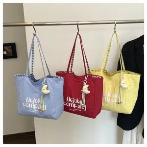 Borsa tote in tela a doppia faccia di grande capacità stile pigro coreano donna