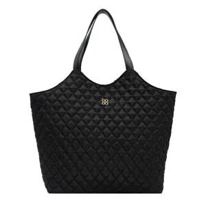 Black quilted oxford cloth tote bag for women, large capacity commuter shoulder handbag.