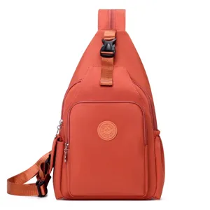 Waterproof Oxford cloth sling chest bag for men and women, lightweight orange color