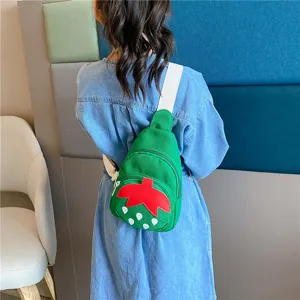 Cute kids strawberry canvas chest bag, casual crossbody shoulder bag for little girls main view.