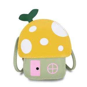 Cute cartoon mushroom house children crossbody bag, sweet shoulder bag for daily outfit main.