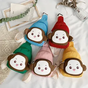 Kids Canvas Crossbody Chest Bag Cute Cartoon Monkey Children Shoulder Bag Baby Travel Casual Trendy Bag
