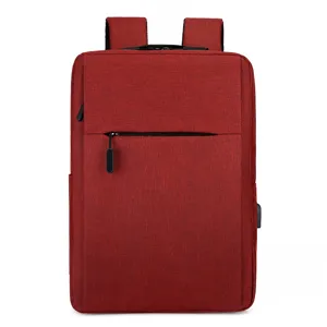 Zaino per laptop da lavoro rosso minimalista con porta di ricarica USB vista frontale