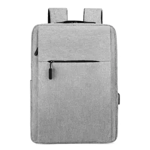 Zaino per laptop con ricarica USB minimalista per uomo e donna, borsa da lavoro grigia.