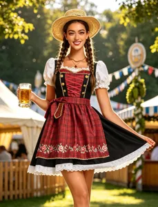 Robe Dirndl traditionnelle bavaroise pour Oktoberfest affichant les détails du costume allemand.