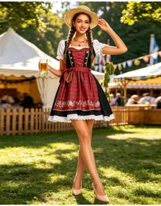 Costume traditionnel de robe Dirndl pour Oktoberfest allemand avec chemisier blanc et tablier.