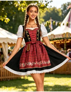 Robe Dirndl traditionnelle bavaroise pour l'Oktoberfest avec broderie florale chic.