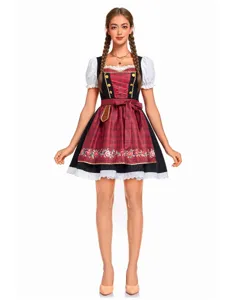 Vue détaillée de la robe traditionnelle allemande Dirndl avec broderie florale et chemisier.