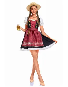 Vue détaillée de la robe traditionnelle allemande Dirndl avec son tablier fleuri.