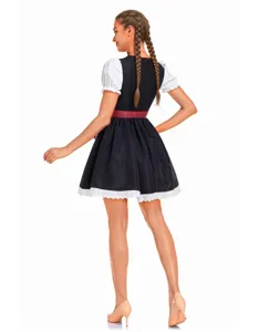 Robe Dirndl traditionnelle allemande pour Oktoberfest, costume de baviere noir et blanc.