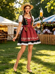 Robe Traditionnelle Allemande Oktoberfest Dirndl Ensemble Costume de Servante Bavaroise Avec Broderie pour Femmes Robe de Carnaval