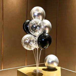 Black silver confetti balloon table stand set for amazing party and birthday decoration details.