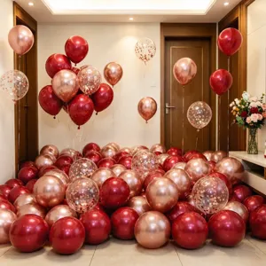 Thickened double-layer red wedding balloons set for romantic engagement and party decoration.