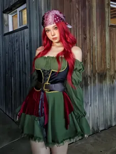 Halloween women retro pirate captain dress medieval stage performance costume outfit