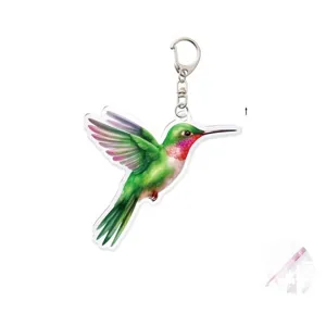 Minimalistischer 2D Acryl Vogel Schlüsselanhänger Für Studenten Rucksack Anhänger Kolibri Kardinal Muster Flacher Pentagramm Schlüsselanhänger Geschenk