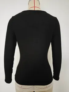 Women black long sleeve knitted top slim fit casual basic ribbed pullover stylish shirt