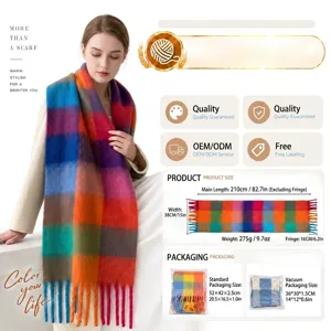 Kleurrijke ruit winter sjaal voor vrouwen, zachte warme franje mode accessoire stijl chic.