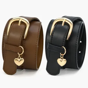 Korean Style Heart Metal Buckle Women Belt Minimalist PU Leather Waistband For Jeans Dress All Match Decorative Belt Gift For Lady