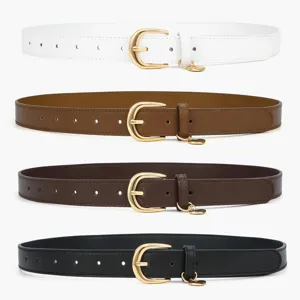 Women PU leather belt with gold metal buckle and cute heart charm in four chic colors main view.