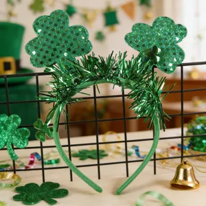 St. Patricks Tag Kleeblatt Haarreif gruen Pailletten Lametta Haarband Party Zubehoer