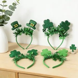 St. Patricks Day Haarreif Kleeblatt gruen Lametta Partyhut Kopfschmuck Festliches Zubehoer