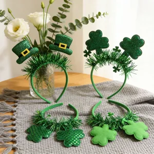 St. Patricks Tag grüne Kleeblatt Haarreif Set, festliche Party Haarschmuck mit Glitzer.