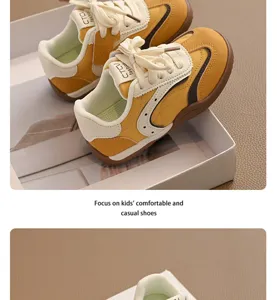 Vue détaillée des baskets décontractées pour enfants en jaune et blanc avec semelles souples.