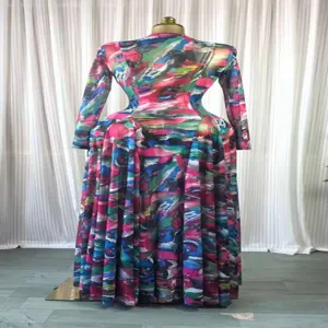 Long sleeve tie-dye mesh long dress elegant evening gown sexy women party dress maxi