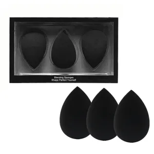 Set di 3 Spugnette Trucco Nere a Goccia Senza Lattice per Fondotinta e Sfumatura Cosmetica