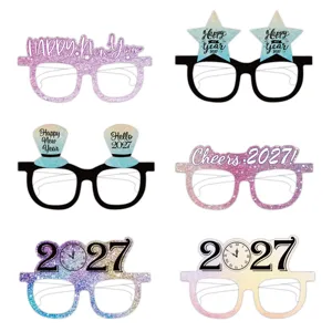 Lunettes de Fête Bonne Année 2026 en Papier Pailleté Accessoires de Photomaton Décorations de Fête du Nouvel An Fournitures