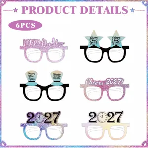 6pcs accessoires photo de fete du nouvel an 2027 lunettes en papier decor colore