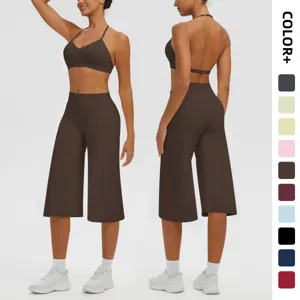 Soutien-Gorge de Yoga Dos Nu Halter Et Pantalon Capri Taille Haute Séchage Rapide Sportswear Activewear Top And Bottom