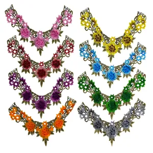 Etnische Stijl Geborduurd Bloemen Kant Kraag Veelkleurig Opengewerkt Applicatie Polyester Valse Kraag Kleding Patch Accessoire
