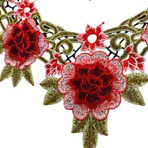 Etnische stijl geborduurde kant kraag applique, kleurrijke bloemen uitsnede afwerking.