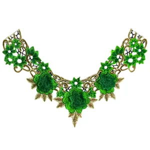 Groen goud kant kraag borduurwerk applicatie etnische stijl bloemen nep kraag decor