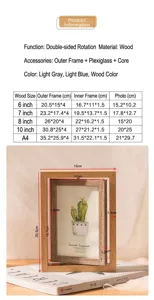Cornice portafoto in legno girevole bifacciale con vetro, supporto espositivo in stile nordico.