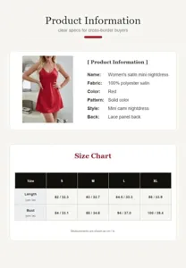 Damen Satin Mini Nachthemd sexy Cami Slip Schlafkleid mit elegantem Spitzen Rückenpaneel.