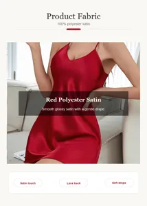 Damen rote Satin Nachtwäsche Sommer sexy Spaghettiträger Slip Dress glatte Seide Loungewear