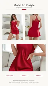 Rotes Satin Spitzen-Nachthemd für Damen, sexy V-Ausschnitt Slip Sleepwear für gemütliche Abende.